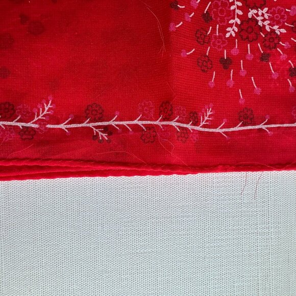 Vintage Red Floral Water Repellent Acetate Scarf 42" X 10" For Neck or Headwear - Picture 5 of 7